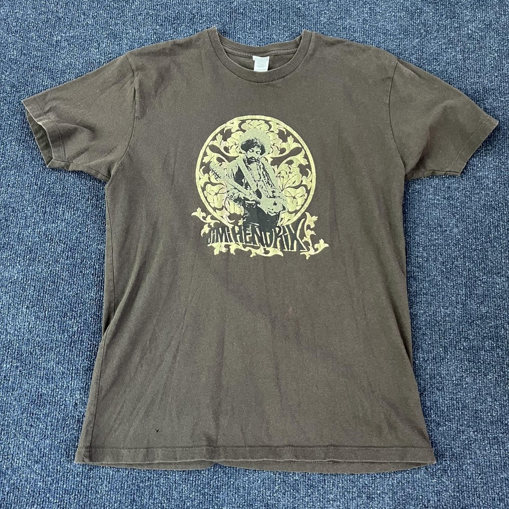 Y2K Jimi Hendrix Shirt Mens Medium Brown Gaziani Alstyle Graphic Band Tee Cotton